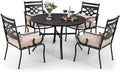 MFSTUDIO Patio Dining Sets for 4, Round Patio Table and Chairs Set with Umbrella Hole, 5 Piece Outdoor Dining Set for Deck, Poolside, Backyard, Garden
