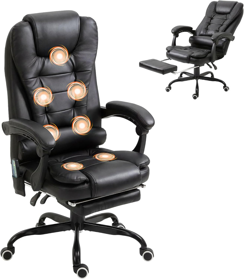 Vinsetto 7-Point Vibrating Massage Office Chair, High Back Computer Chair with Lumbar Support, Footrest, Reclining Back, Adjustable Height, Black