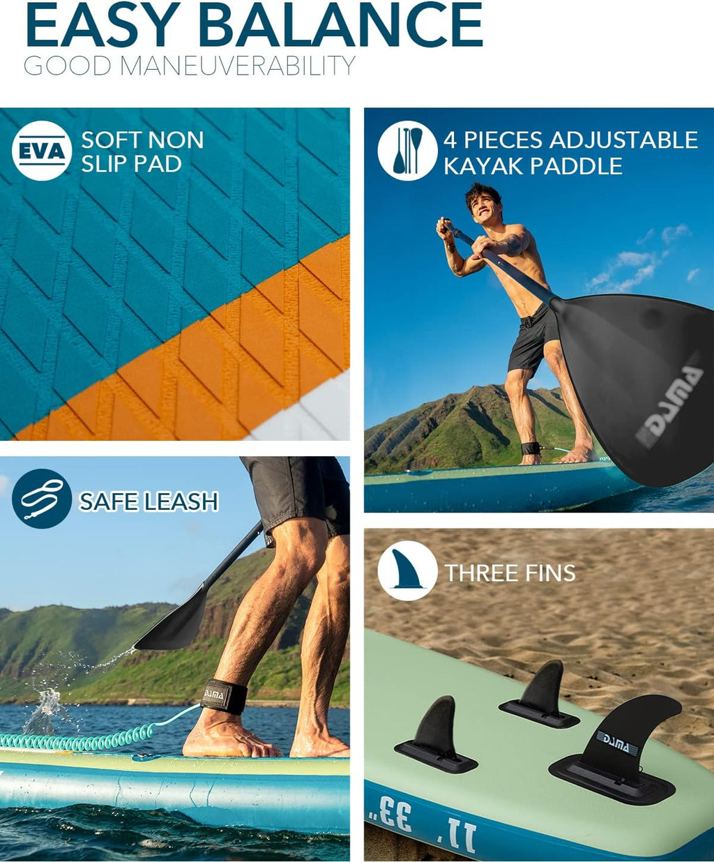 DAMA Inflatable Stand Up Paddle Boards for Adults w/Sup Board Accessories Hand Pump 4pcs Kayak Floating Paddle | Wide Stance, Bottom Fin Paddling Surf Control