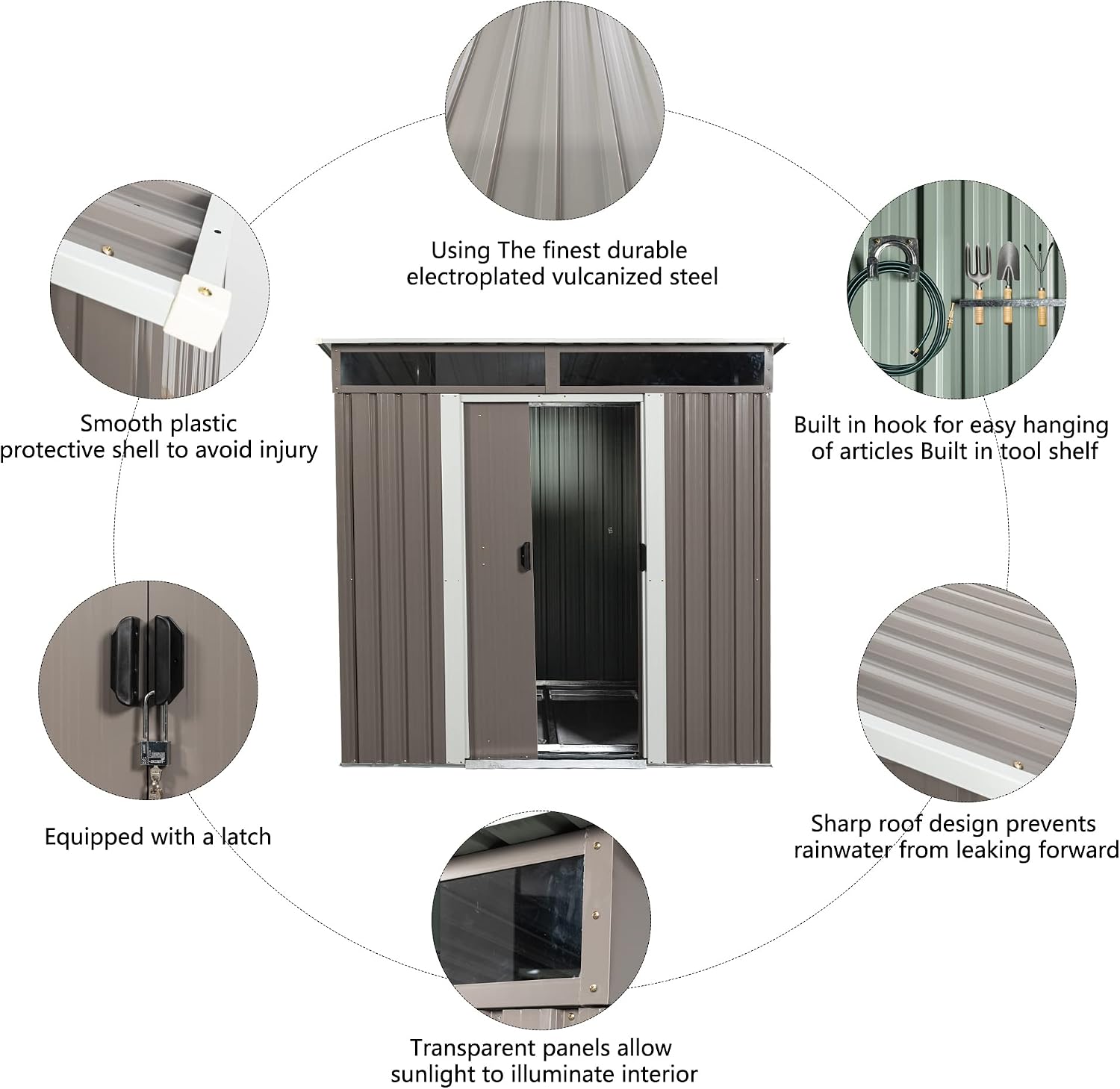 6ft X4.5ft Outdoor Storage Shed with Metal Foundation and Sliding Doors, Waterproof Tool Storage Shed for Patio Lawn Backyard (Gray- 6ft x 4.5ft)