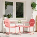 Patio Bistro Set Retro Metal Outdoor Seating Conversation 3 Pieces, 2 C-Spring Motion Armchairs and Round Side Table, for Porch, Lawn, Garden (Pink)