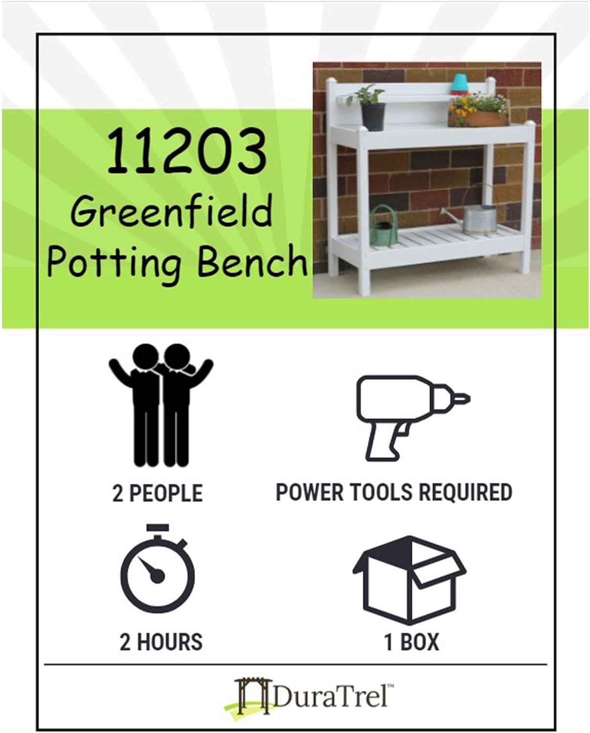 Dura-Trel 11203 Greenfield Potting Bench, White, 49'H
