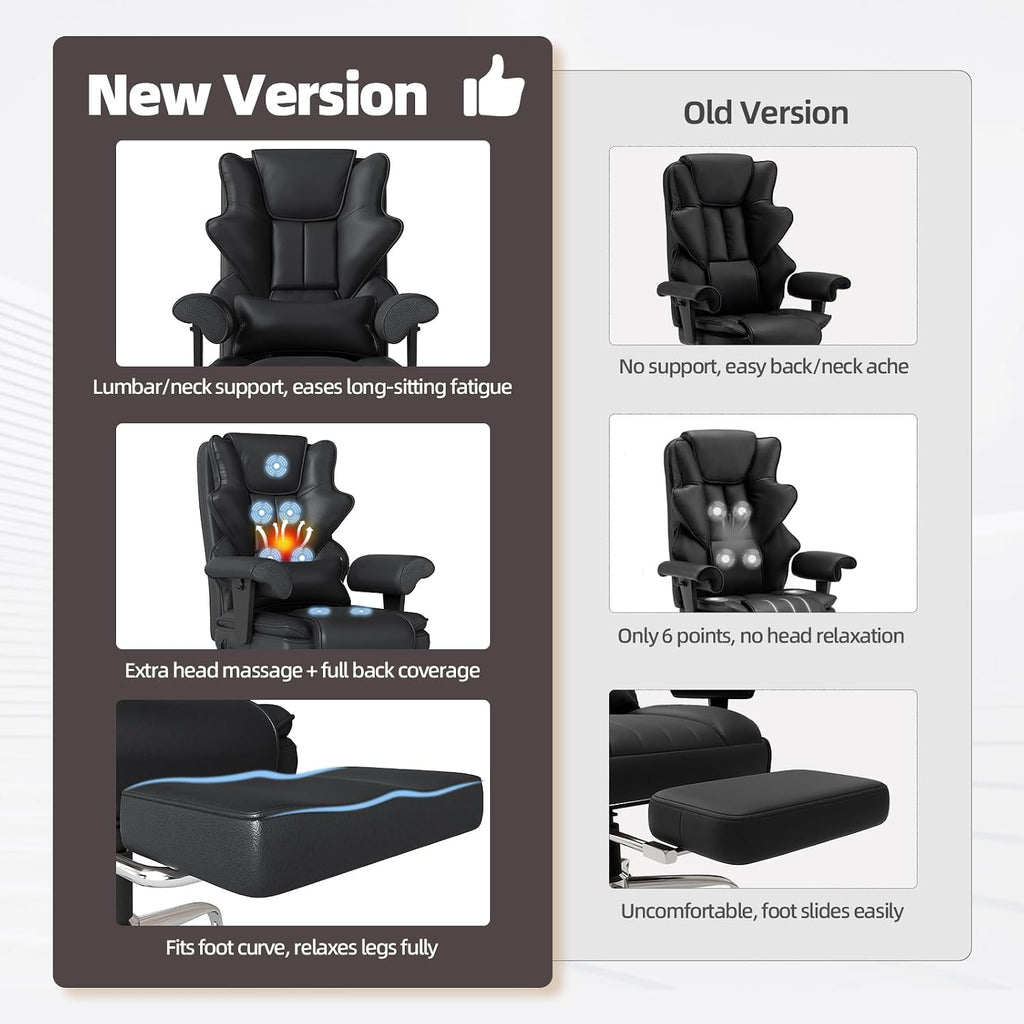 7-Point Massage Office Chair,Heated Desk Manageral Chair,Ergonomic Executive Chair with Footrest,Adjustable Armrest，Computer Chair for Offices, Study Areas, Gaming Spaces,Black