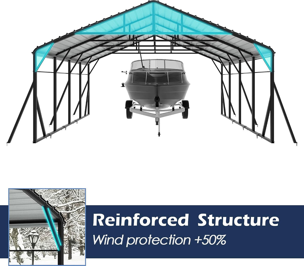 Xilingol Metal Carport, Heavy Duty Carport Canopy with Galvanized Steel Frame and Roof, Outdoor Storage Shed, Car Tent Garage Shelter for Pickup, Truck, Boat and Tractor (20x20 FT Black)