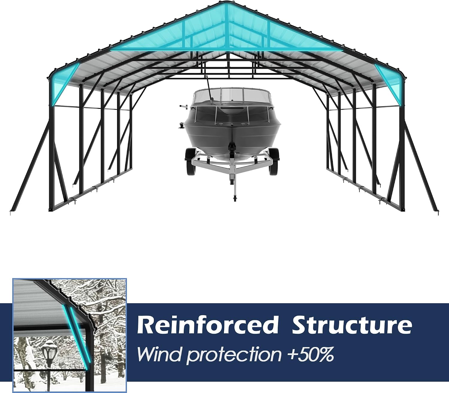 Xilingol Metal Carport, Heavy Duty Carport Canopy with Galvanized Steel Frame and Roof, Outdoor Storage Shed, Car Tent Garage Shelter for Pickup, Truck, Boat and Tractor (20x20 FT Black)