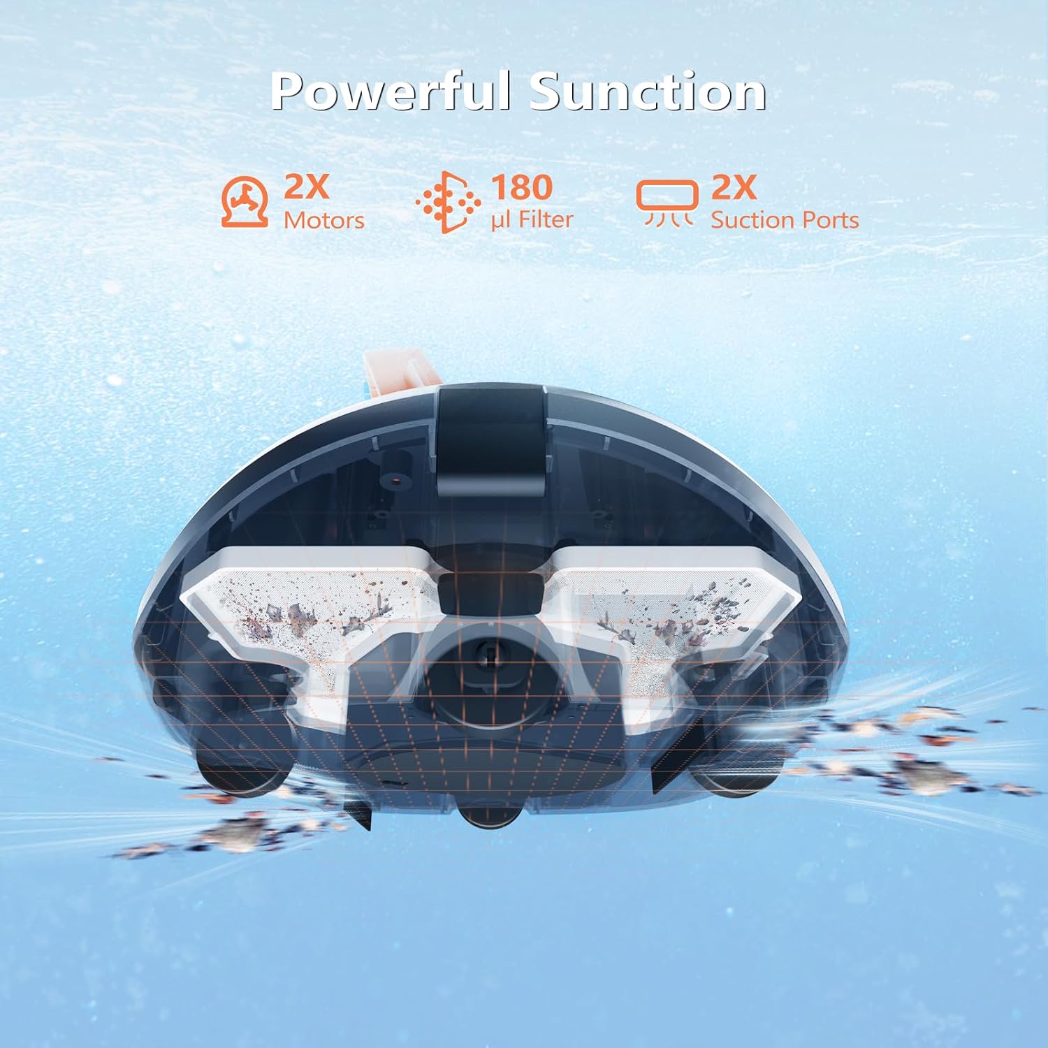 Planet Robotic Pool Cleaner, Cordless Pool Vacuum Robot with 100 Mins Runtime, Fast Charging, Powerful Suction, Self-Parking, Ideal for Above Ground Pools, Blue Grey