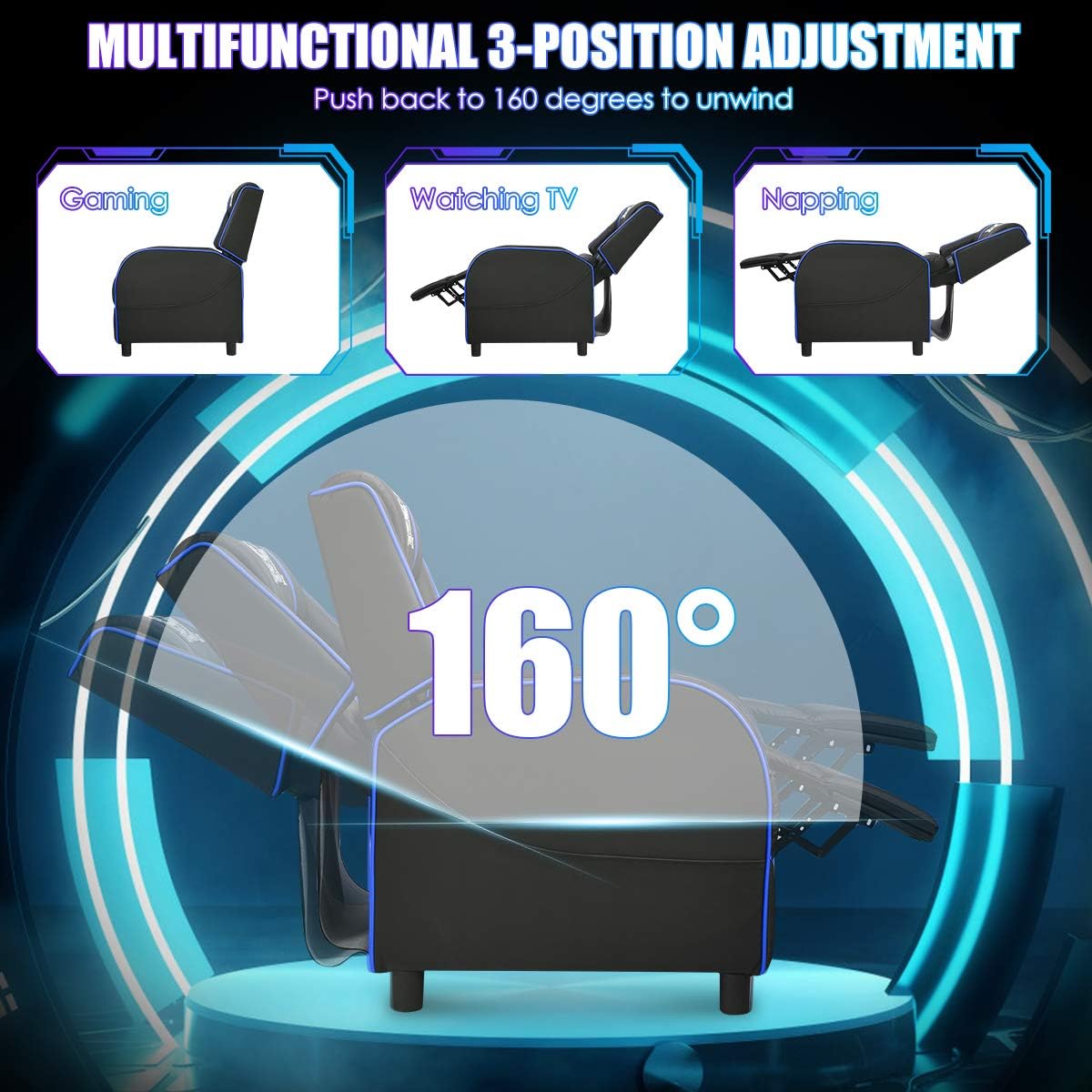 GORELAX Modern Massage Gaming Recliner Chair, PU Leather Home Theater Recliner Chairs w/Footrest and Massage, Racing Style Sofa Chair for Living Bedroom Gaming Room