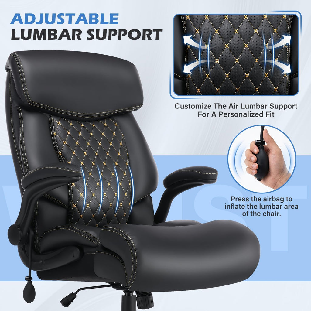 BOSMILLER Big and Tall Office Chair 500lbs for Heavy People with Adjustment Lumbar Support Heavy Duty Leather Executive Office Chair with Quiet Wheels