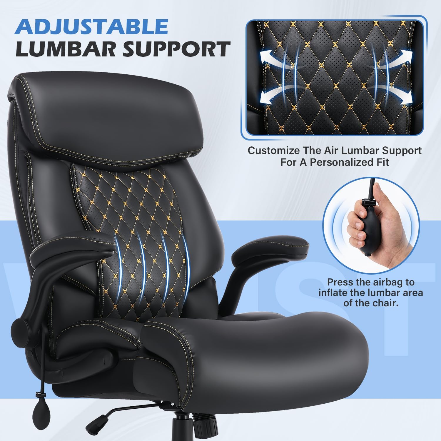 BOSMILLER Big and Tall Office Chair 500lbs for Heavy People with Adjustment Lumbar Support Heavy Duty Leather Executive Office Chair with Quiet Wheels