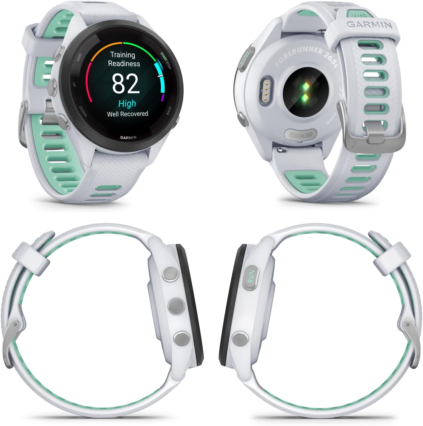 Garmin Forerunner 265S Music GPS Running 42 mm Smartwatch, Whitestone with AMOLED 1.1in Touchscreen Display Black Earbuds Bundle, White +Blk EarBuds