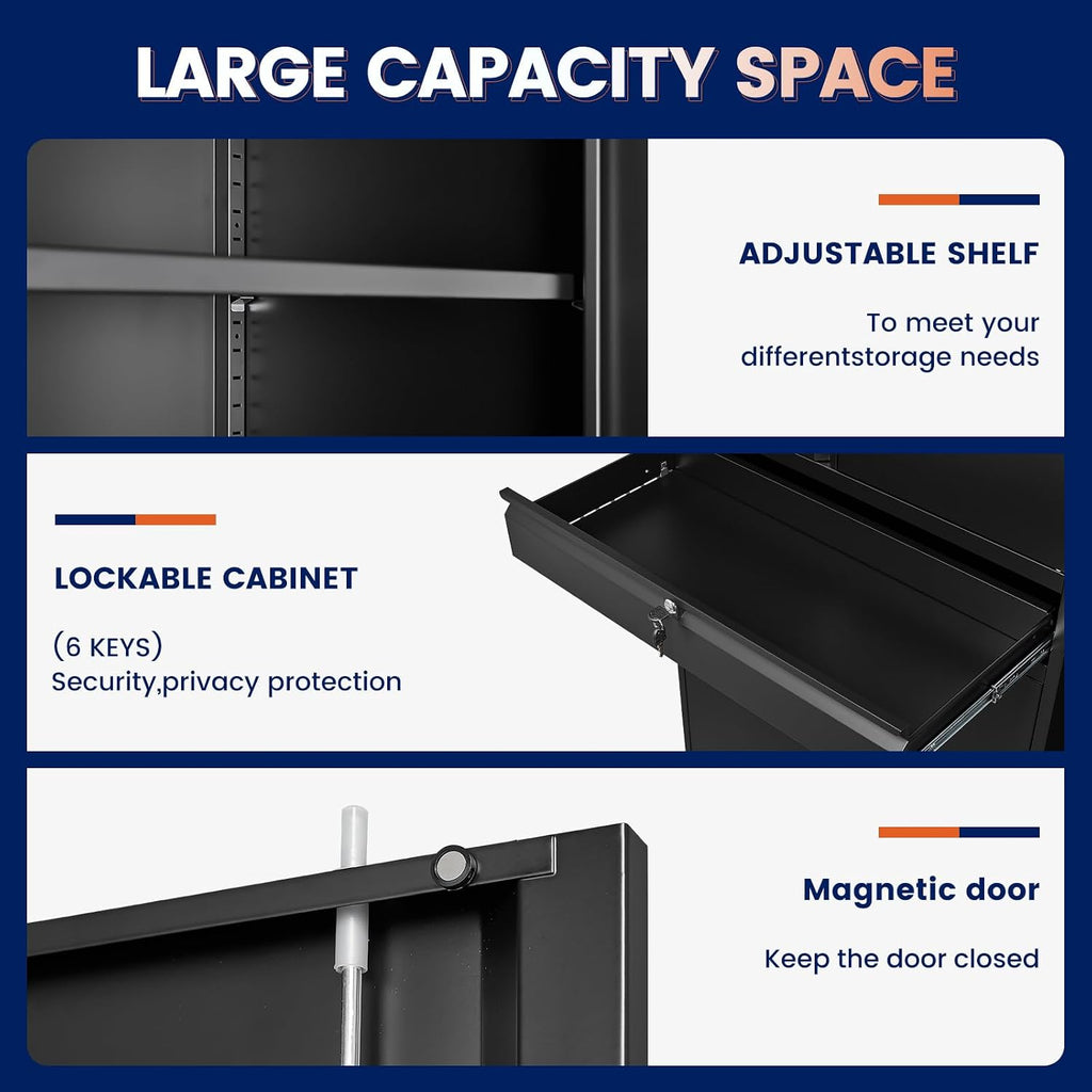 Yizosh Metal Garage Storage Cabinet with Locking Doors and Adjustable Shelves, 71' Tool Storage Cabinet with 1 Drawer for Garage,Warehouse (Black)