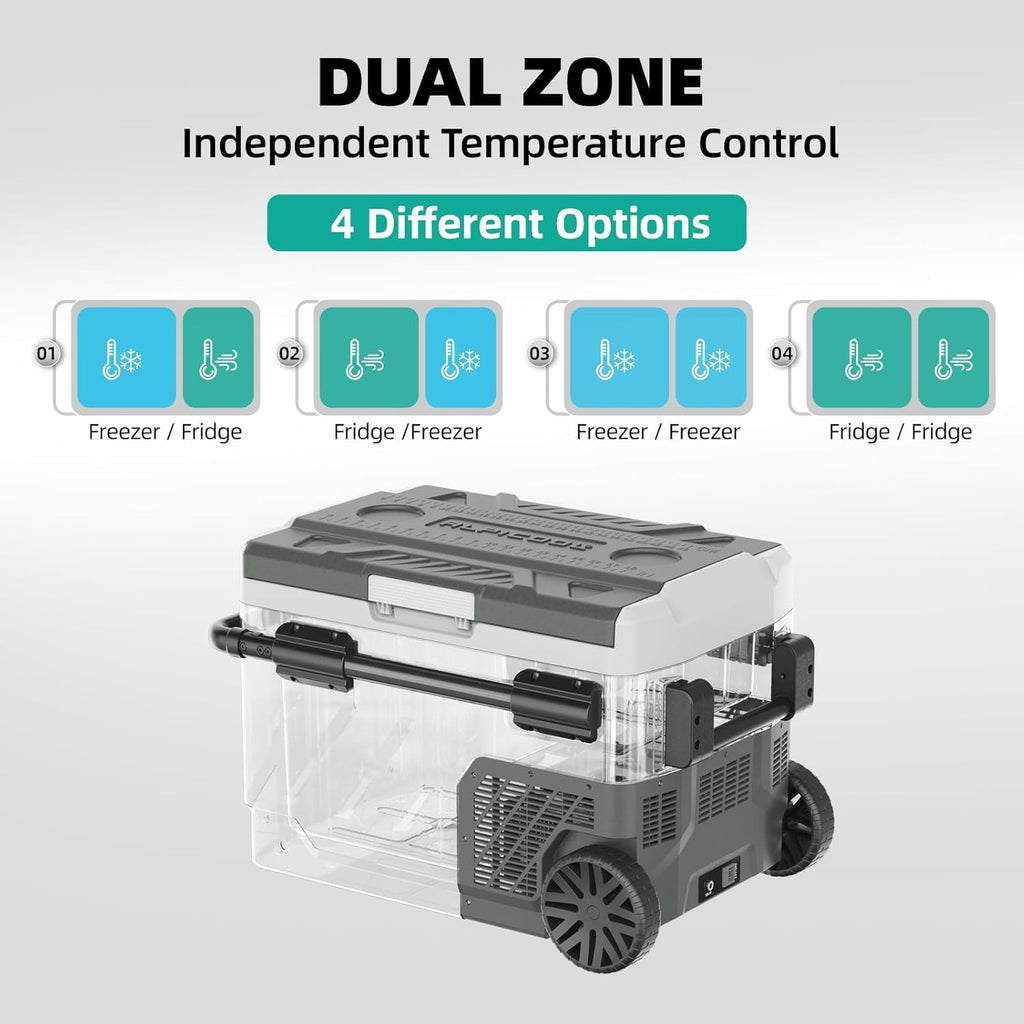 Alpicool Portable Refrigerator for Car, 12 Volt Refrigerator with Wheel 61 Quarts Car Refrigerator Dual Zone Independent Control, Portable Car Fridge 12V/24V Electric Cooler for Camping