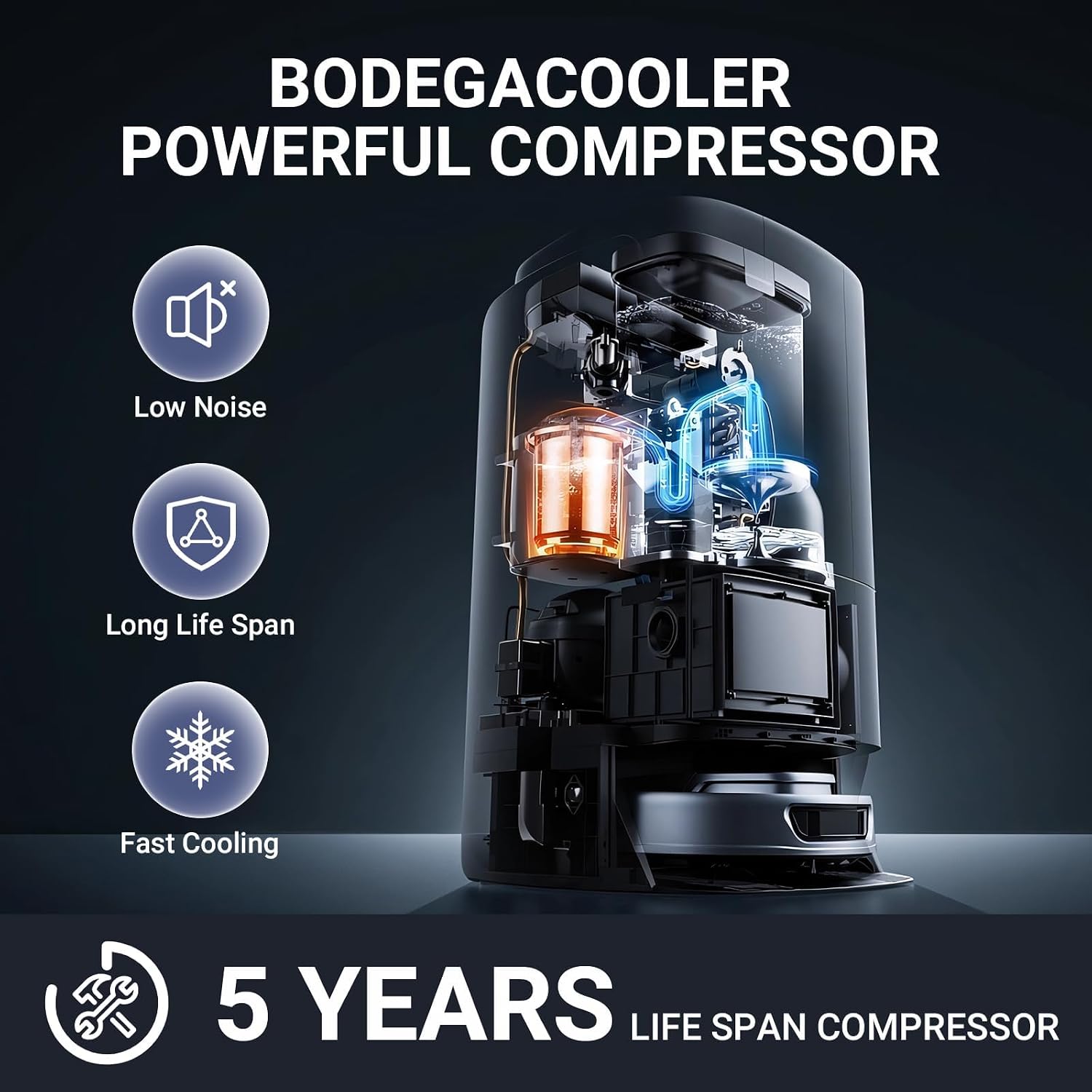 BODEGA BODEGACOOLER 12 Volt Car Refrigerator, Portable Car Fridge, Small Freezer with 12/24V DC(-4℉~68℉), 16 Quart Car Cooler for Outdoor, Vehicles, Camping, Travel