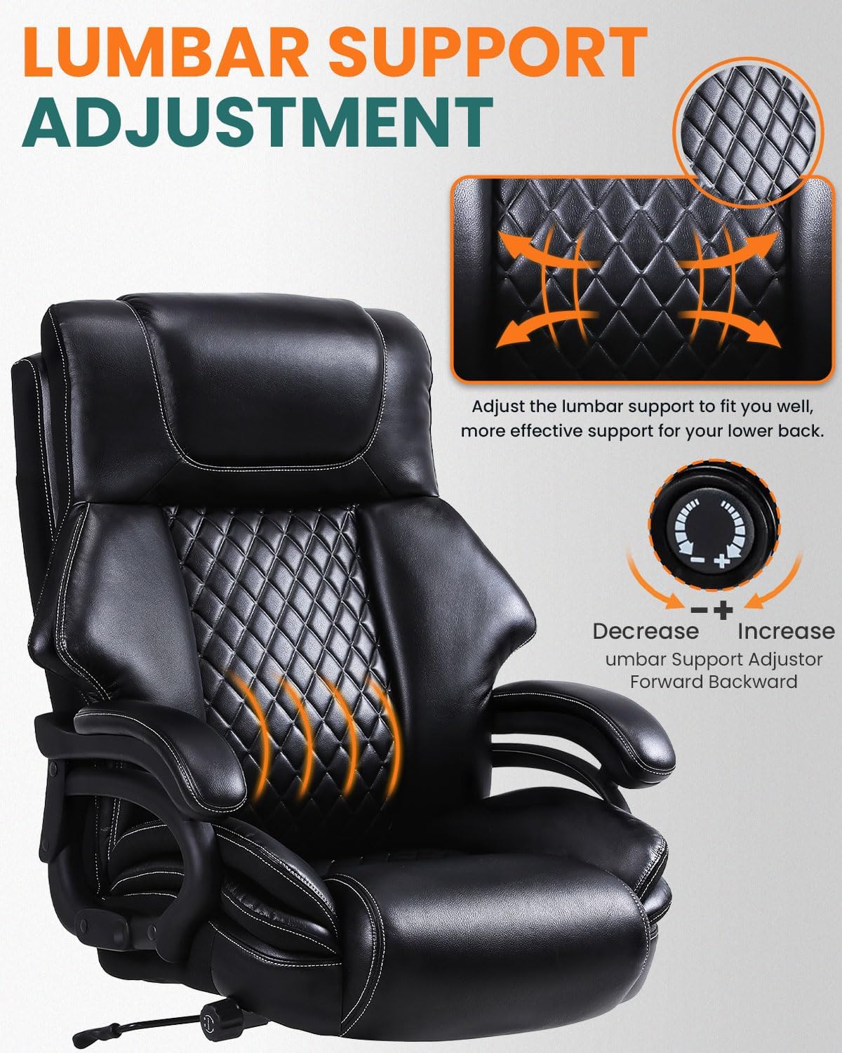 BOSMILLER 650lbs Large Big and Tall Office Chair for Heavy People with Adjustment Lumbar Support, Comfy Padded Heavy Duty Leather Executive Office Chair with Quiet Rubber for Adults 8 Hours Daliy Work