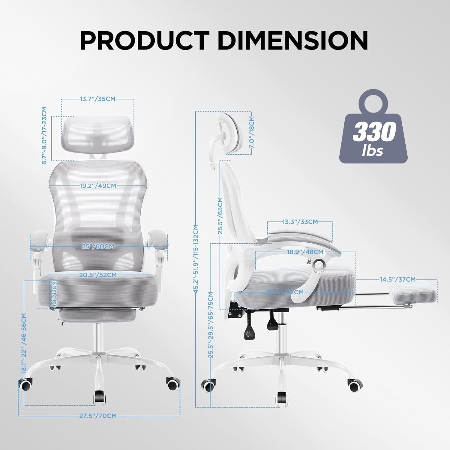 Ergonomic Office Chair with Footrest,Ultra Thick Reclining Office Desk Chair with Adjustable 2D Lumbar Support and Headrest,Spring Cushion,High Back Premium Mesh Computer Chair Office Chairs,Grey