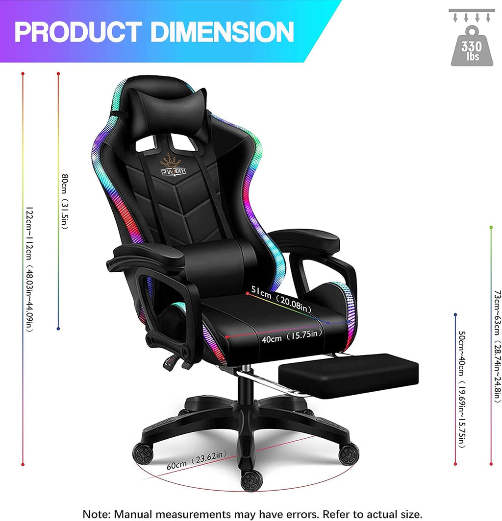 XOOFMASS RGB Gaming Chair with Speakers and LED Light, 7 Points Ergonomic Massage Video Game Chair, High Back 90°-135° Adjustable, PU Leather E-Sport Computer Chair with Headrest & Lumbar Support,Red