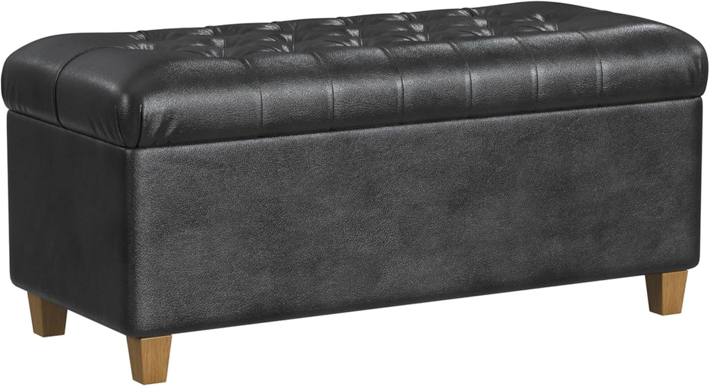 Homepop Home Decor | Button Tufted Storage Bench | Ottoman Bench with Storage for Living Room & Bedroom, Black Faux Leather