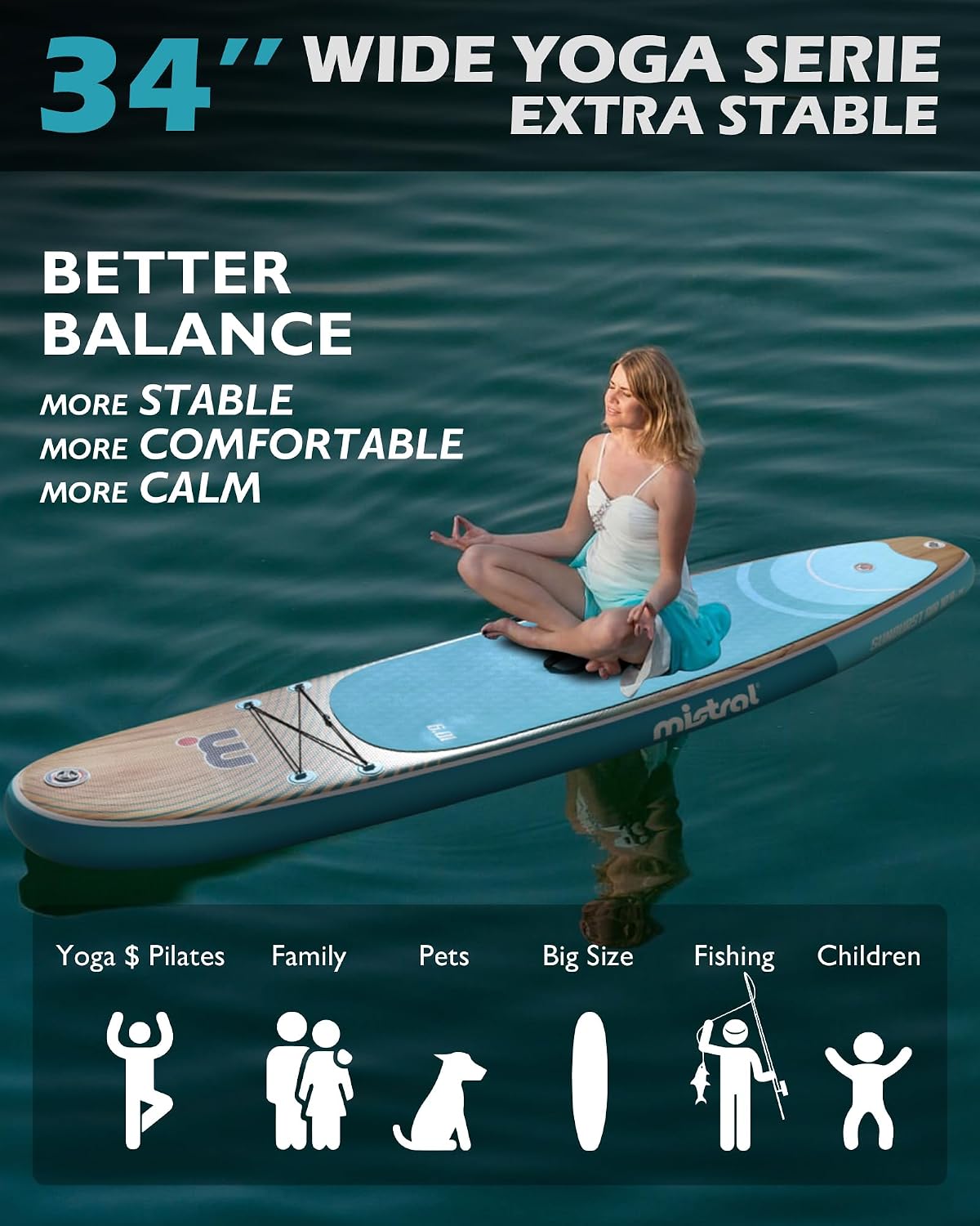 Mistral Stand Up Paddle Board, 10'9''x34''x6'' Inflatable SUP Yoga & Pilates Boards, Extra Wide Paddle Board with SUP Accessories, Stable and Lightweight Board for All Skill Levels