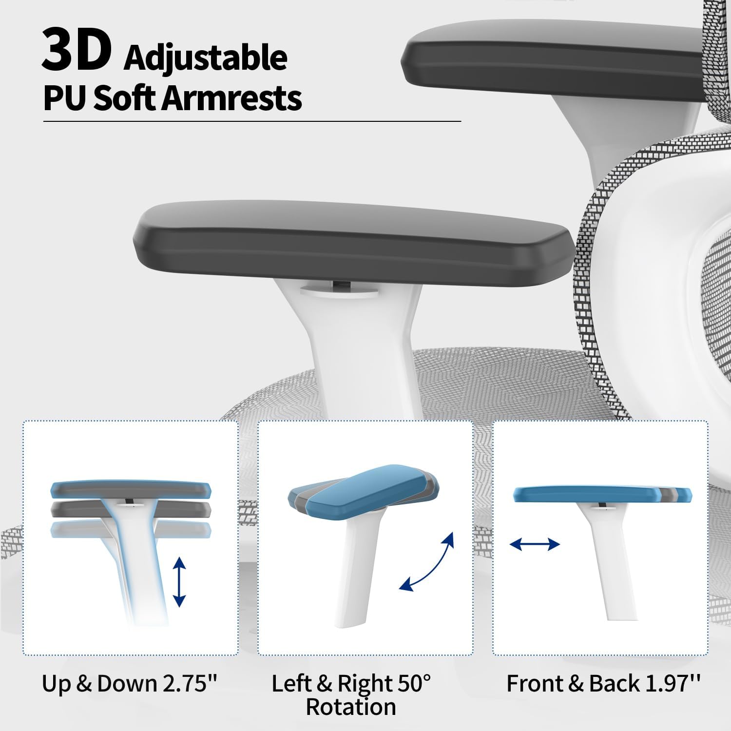 PatioMage Ergonomic Office Chair, Big and Tall Desk Chair with Adjustable Lumbar Support & Seat Depth, High Back Computer Chair, Swivel Mesh Chairs with Wheels for Home Office, White
