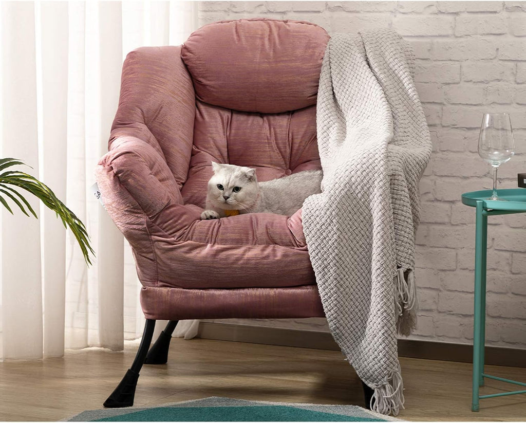 HollyHOME Lazy Chair with Armrest and Side Pocket, Comfy Accent Lounge Chair,Leisure Sofa Armchair for Living Room, Bedroom, Dorm, or Small Spaces, Oversized Reading Sofa Chair,Velvet Gilding Pink