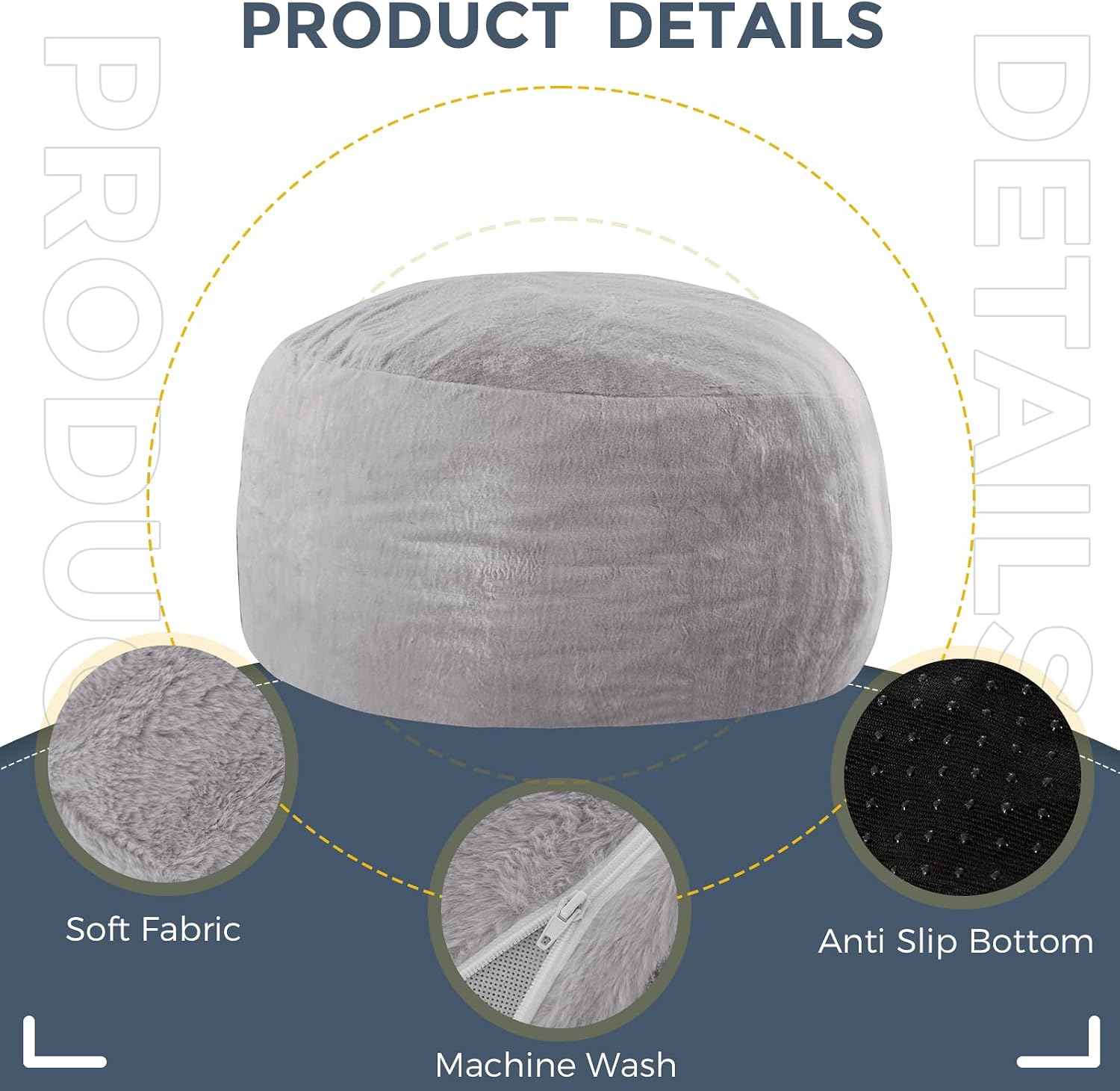 MAXYOYO Bean Bag Chair for Adults, Large 5 ft Bean Bag Chair with Foam Filling, Ultra Soft Fur Lazy Sofa for Living Room Bedroom, Machine Washable Cover