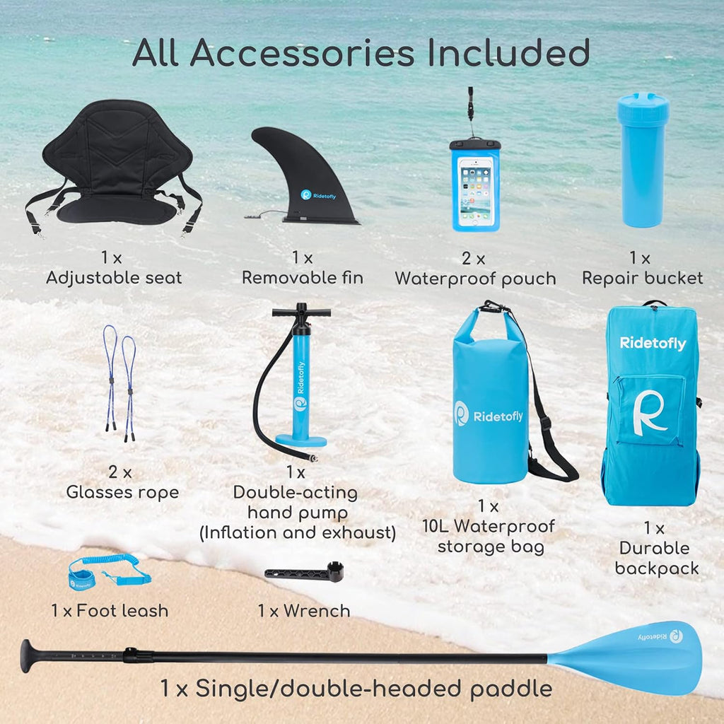 SU01 Stand Up Paddle Board, 10.6'x32''x6'' Inflatable Paddle Board with SUP Accessories, Included Hand Pump, Adjustable Paddle/Seat, Waterproof Bag, for Yoga, Fishing, Touring, Light-Blue