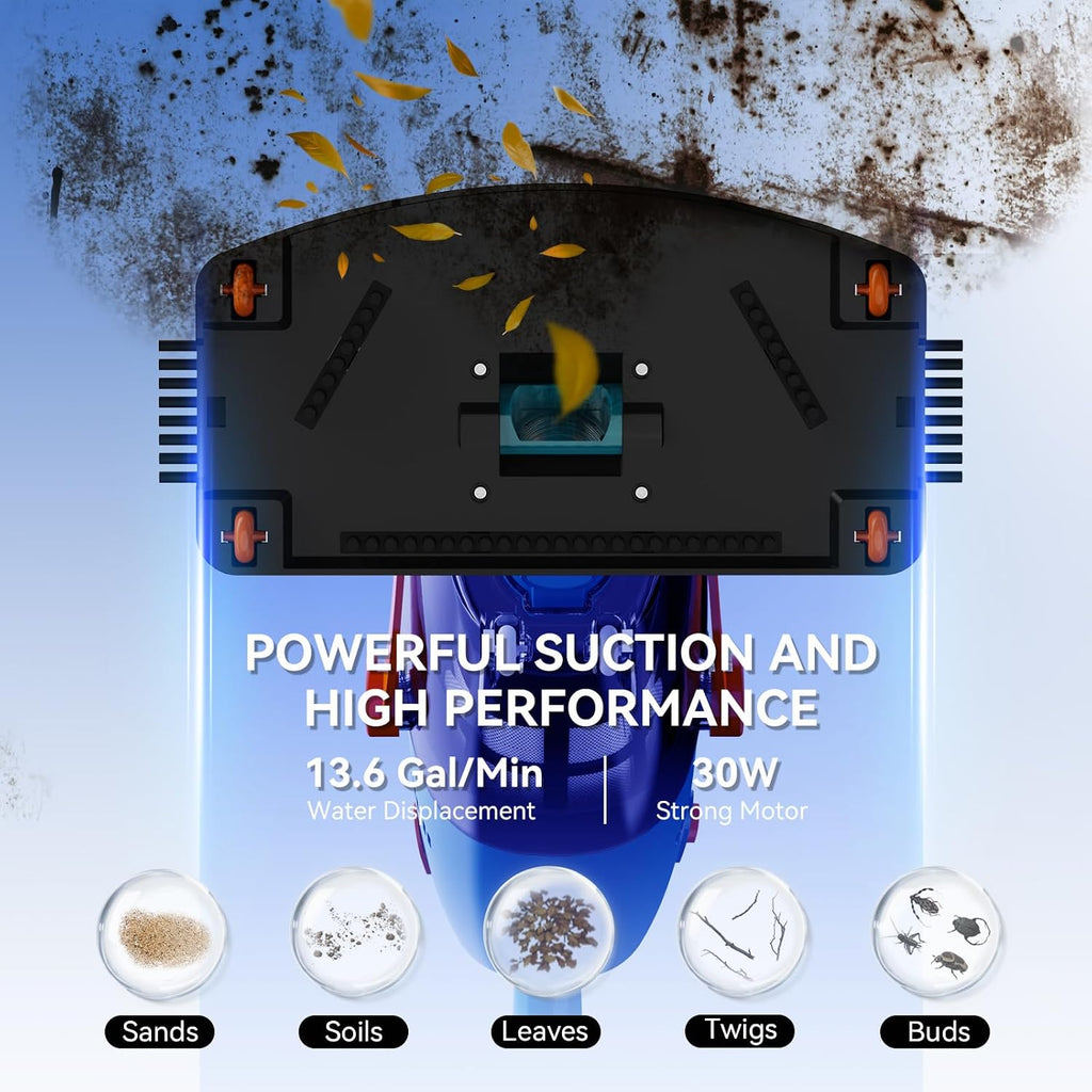 LVKE L2 Cordless Handheld Pool Vacuum for Above Ground Pool with Telescopic Pole, 30W Strong Suction, 1H Runtime, High-Efficiency Screen & Fine Sponge Trap Leaves & Grit Ideal for Pool Cleaning, Blue