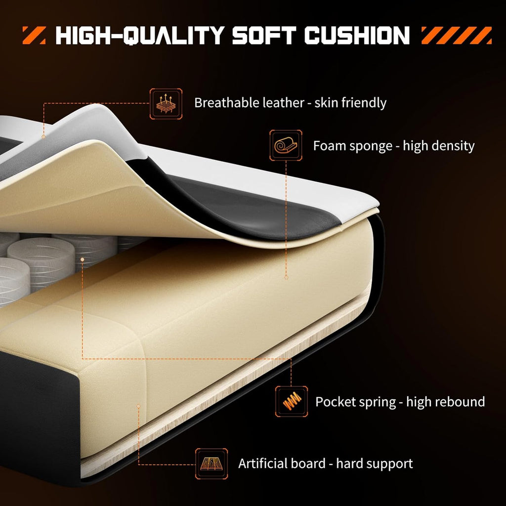 Heavy Duty Gaming Chair, Ergonomic Gamer Chair for Home Office with Footrest, Lumbar Support, Adjustable Backrest, Stable 360° Swivel Wheels for Adults, Professional Gamers and Teens, White