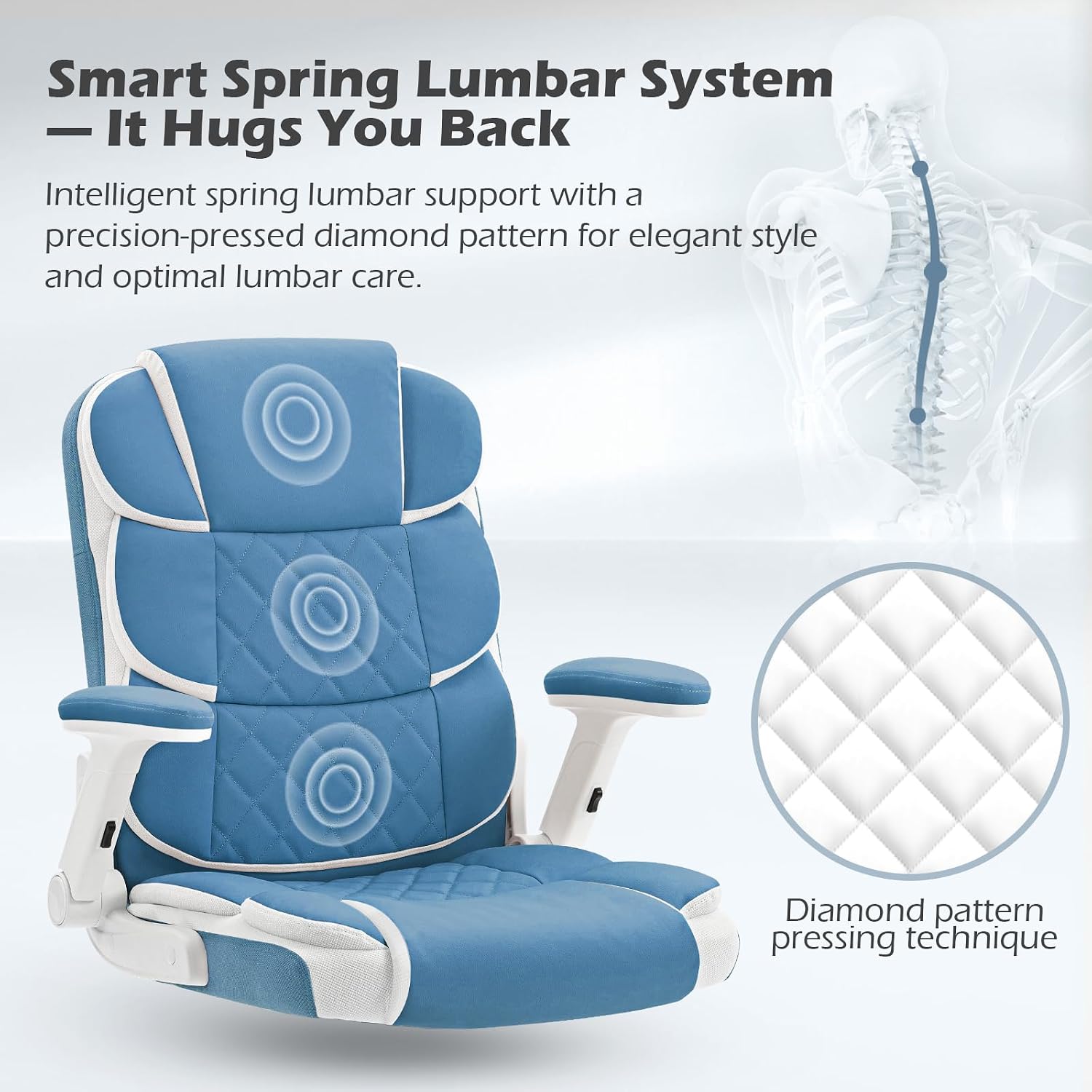 SEATZONE Blue Office Chair Leather Ergonomic Executive Computer Desk Chairs Small Cute Rolling Task Chairs for Teens&Adults