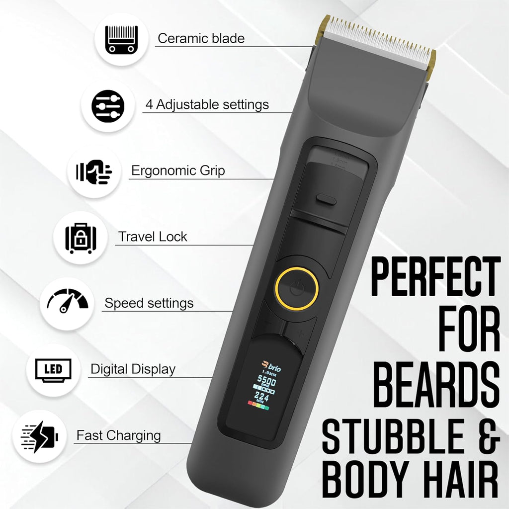 Brio Beardscape V2 Beard Trimmer for Men Professional with Low Friction Ceramic Blade, Cordless Professional Hair Trimmer for Barbers with 4 Hrs of Long Battery Timing, Ideal for Beard & Body (Gray)