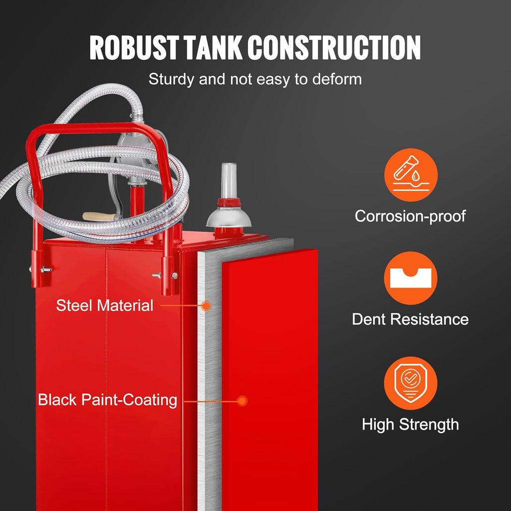 VEVOR Fuel Caddy 35 Gallon, Gas Storage Tank on 4 Wheels, with Manual Transfer Pump, Gasoline Diesel Fuel Container for Cars, Lawn Mowers, ATVs, Boats & More, Red