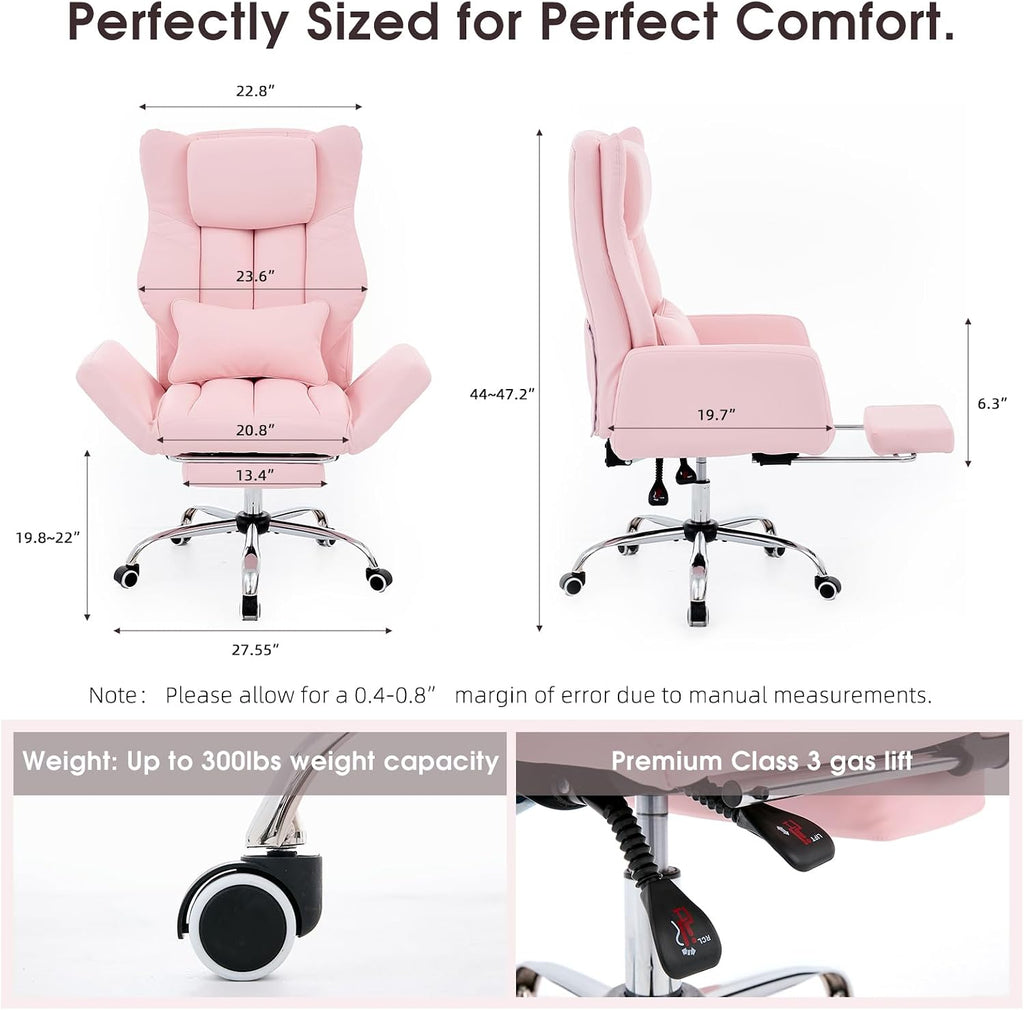 Criss Cross High Back Office Chair with Foot Rest, Ergonomic Cross Legged Desk Chair with Resivable Armrest, Comfortable Reclining 155°Swivel Chair for Home Office, Computer and Entertainment,(Pink)
