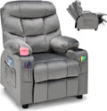 HOMGX Children's Recliner Chair, Velvet Material, Leisure Lounge Chair w/Side Pockets and Footrests, Ergonomically Adjustable Sofa Furniture, Suitable for Living Room (Grey)