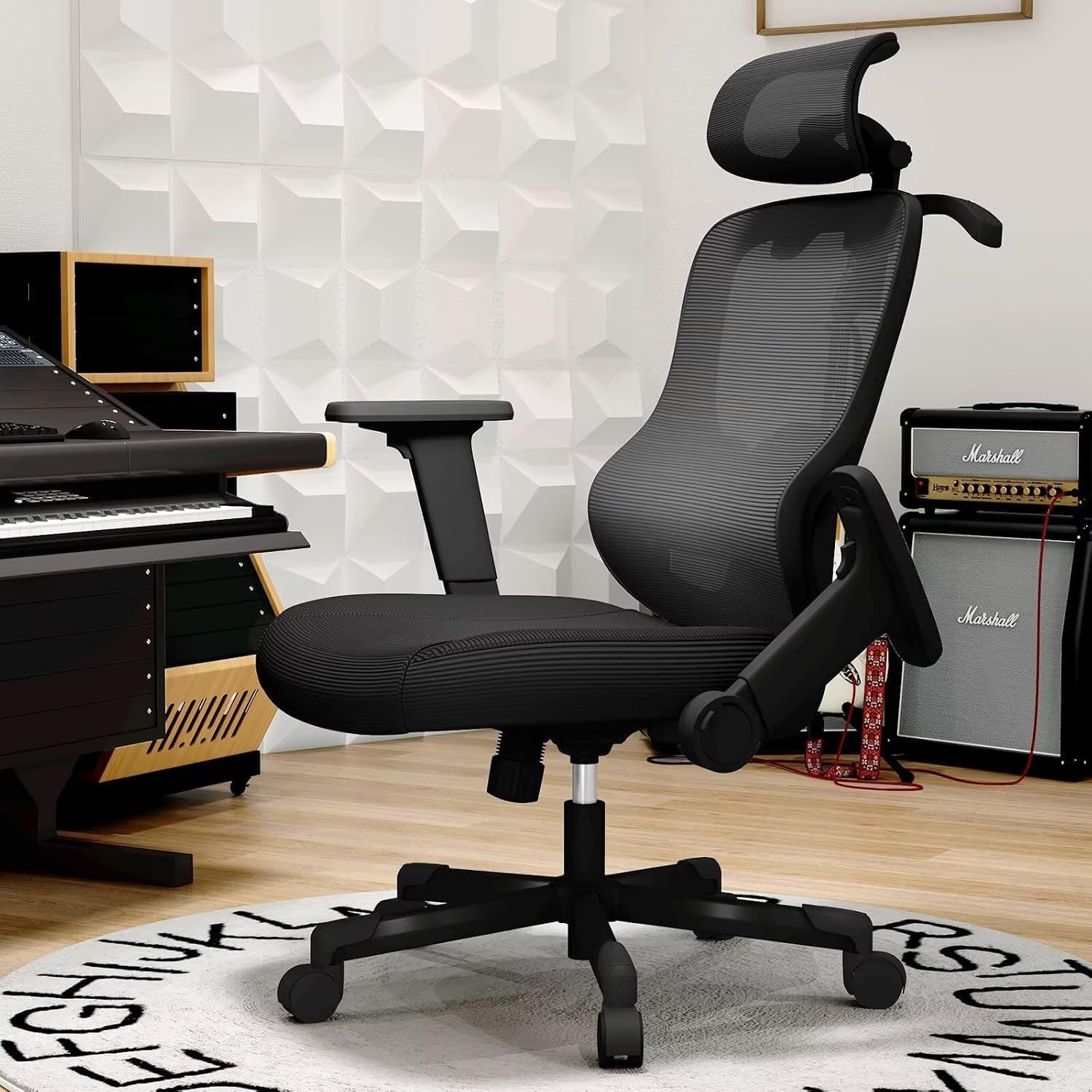 Ergonomic Office Chair Reclining Gaming Chair Adjustable Lumbar Support 6D Armrest Headrest Breathable Mesh Swivel Computer Chairs Home Task Desk Chair Wheels Coat Hanger Tilt Lock Cross Legged Chair