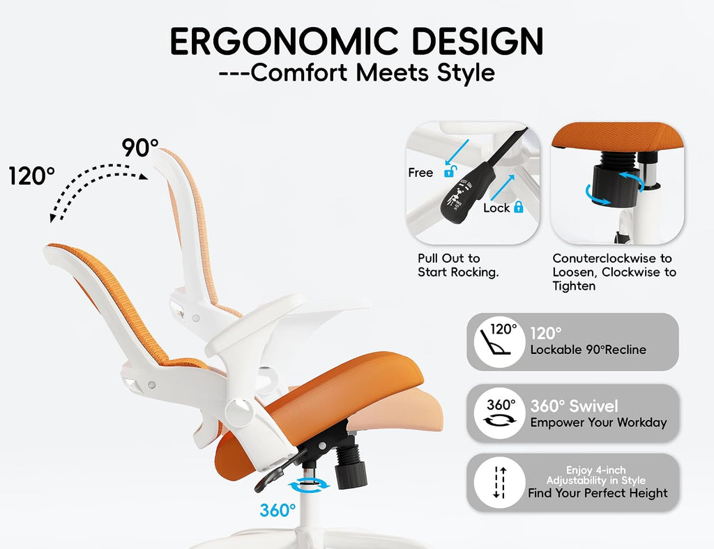 TRALT Office Chair - Ergonomic Office Chair with Back Support, Home Office Desk Chairs, 330lbs Wide Seat Big and Tall Office Chairs, Comfy Desk Chair for Work, Study, Office, Gaming (Orange)