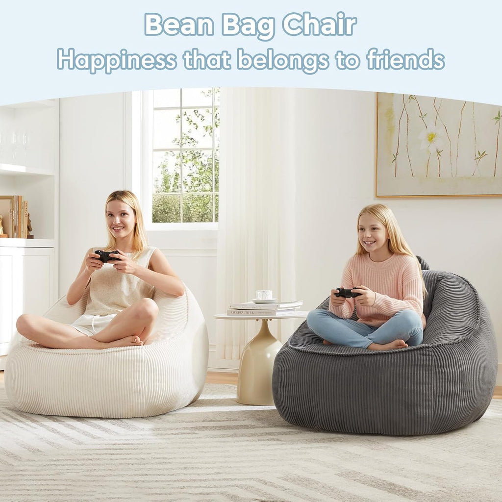 HUGHEAVEN Large Bean Bag Chairs for Kids,Bean Bag Chairs for Kids 8-12,Comfy Bean Bag Sofa with Back Support,Big Bean Bag Couch & Chair for Bedroom, Floor Sofa for Relaxing and Reading,Beige
