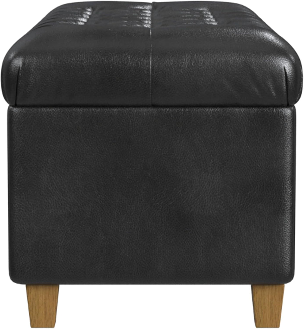 Homepop Home Decor | Button Tufted Storage Bench | Ottoman Bench with Storage for Living Room & Bedroom, Black Faux Leather
