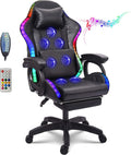 Gaming Chair with RGB LED Light Ergonomic Massaging Computer Gaming Chair, Video Gaming Chair with Footrest, Reclining Gaming Chair with Speakers Office Chair,Black
