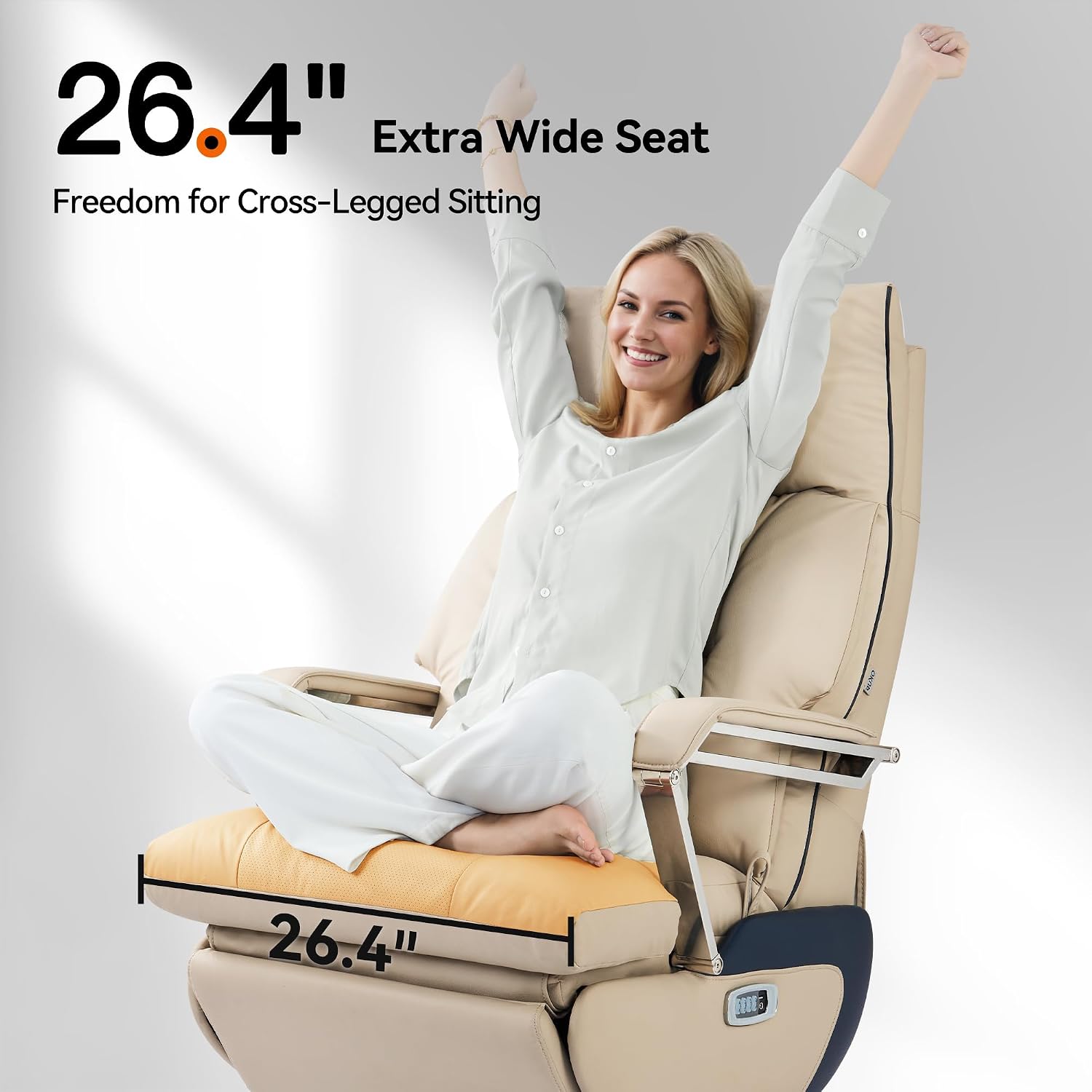 OKUP® M80A Dual Motor Electric Executive Office Chair with Heat Massage Ventilation, Comfortable Reclining Office Chair Wide Seat, Ergonomic Leather Home Office Desk Chair (Beige,Multi-Functionality)