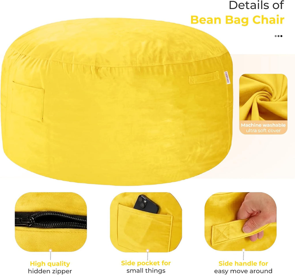 HABUTWAY Bean Bag Chair: Giant 5' Memory Foam Furniture Bean Bag Chairs for Adults with Microfiber Cover 5Ft(Mustard)