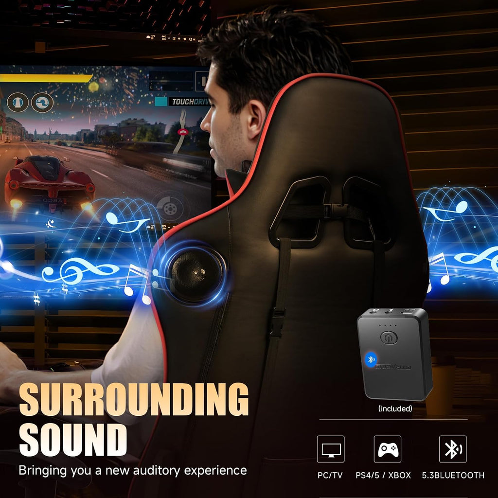 GTPLAYER Gaming Chair with Speakers Bluetooth Music Video Game Chair Audio Ergonomic Design Heavy Duty Office Computer Desk Chair (Red)