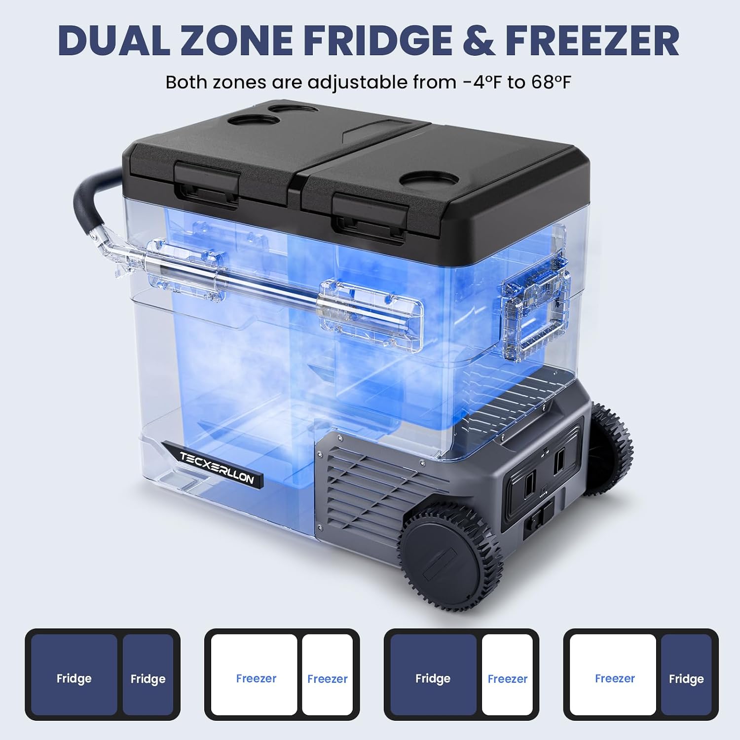 TECXERLLON 12 Volt Car Refrigerator Dual Zone Electric Cooler, 58 Quart Portable Freezer Fridge with APP Control, Compatible with Detachable Battery (Not Included), for Overlanding, Camping, RV, Truck