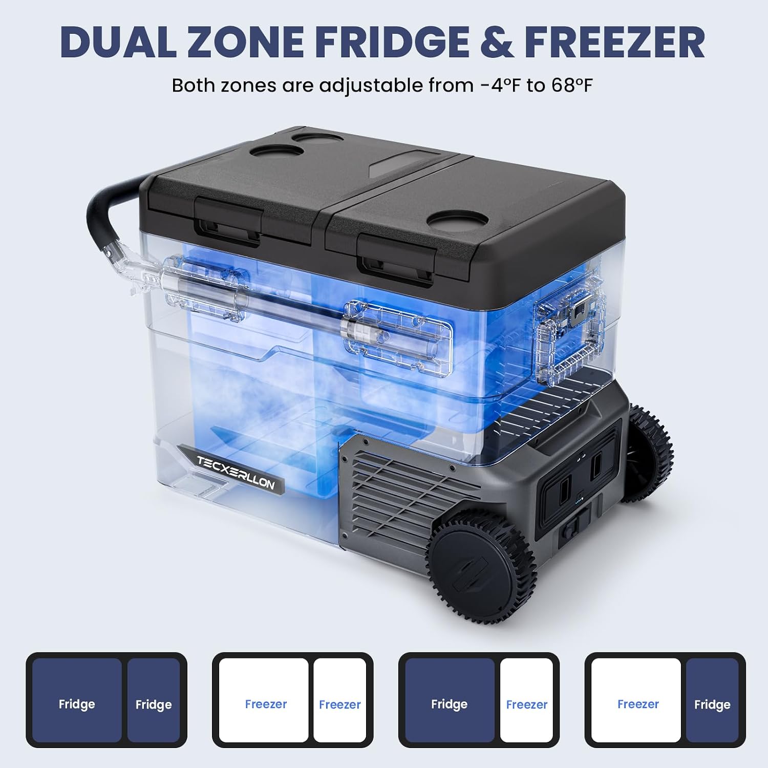 TECXERLLON 12 Volt Car Refrigerator Dual Zone Electric Cooler, 50 Quart Portable Freezer Fridge with APP Control, Compatible with Detachable Battery (Not Included), for Overlanding, Camping, RV, Truck