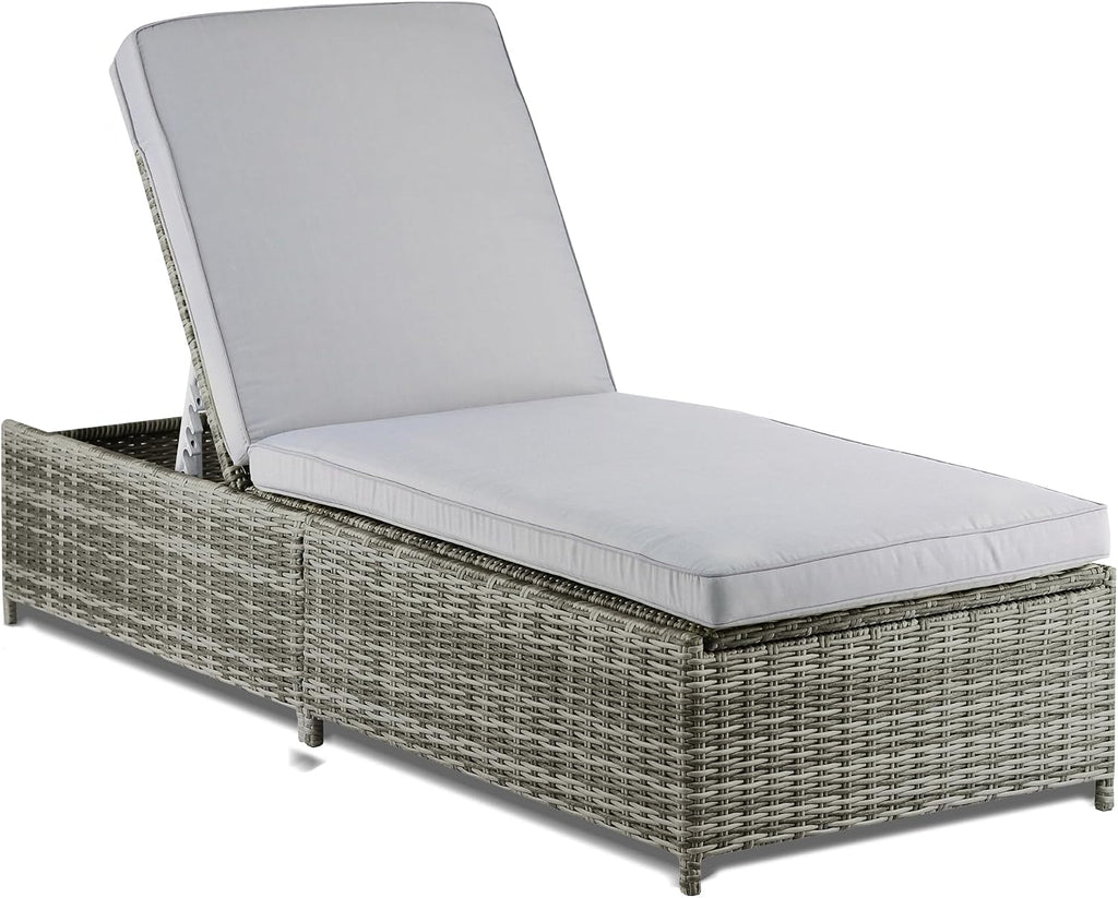 Elle Decor Vallauris Patio Outdoor Furniture Collection, Premium All Weather Wicker, Storage Chaise Lounge, Gray