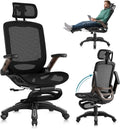 GABRYLLY Ergonomic Office Chair with Footrest, High Back Mesh Computer Chair with Flip-Up Arm, 3D Headrest, 135° Reclining, Rolling Gaming Task Chair with Wide Seat Lumbar Support,300LBS