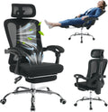 Mesh Ergonomic Office Chair with Footrest, Home Office Computer Desk Chair with Adjustable Headrest and Backrest, Comfortable Lumbar Support, Executive Desk Chair with Wheels 360 Swivel, Black