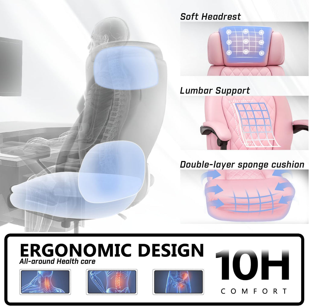 400lbs Executive Office Chair with Foot Rest for Heavy People, Ergonomic Big and Tall Desk Chair with Adjustable Headrest, High Back PU Leather Comfy Heavy Duty Computer Chair with Spring Cushion