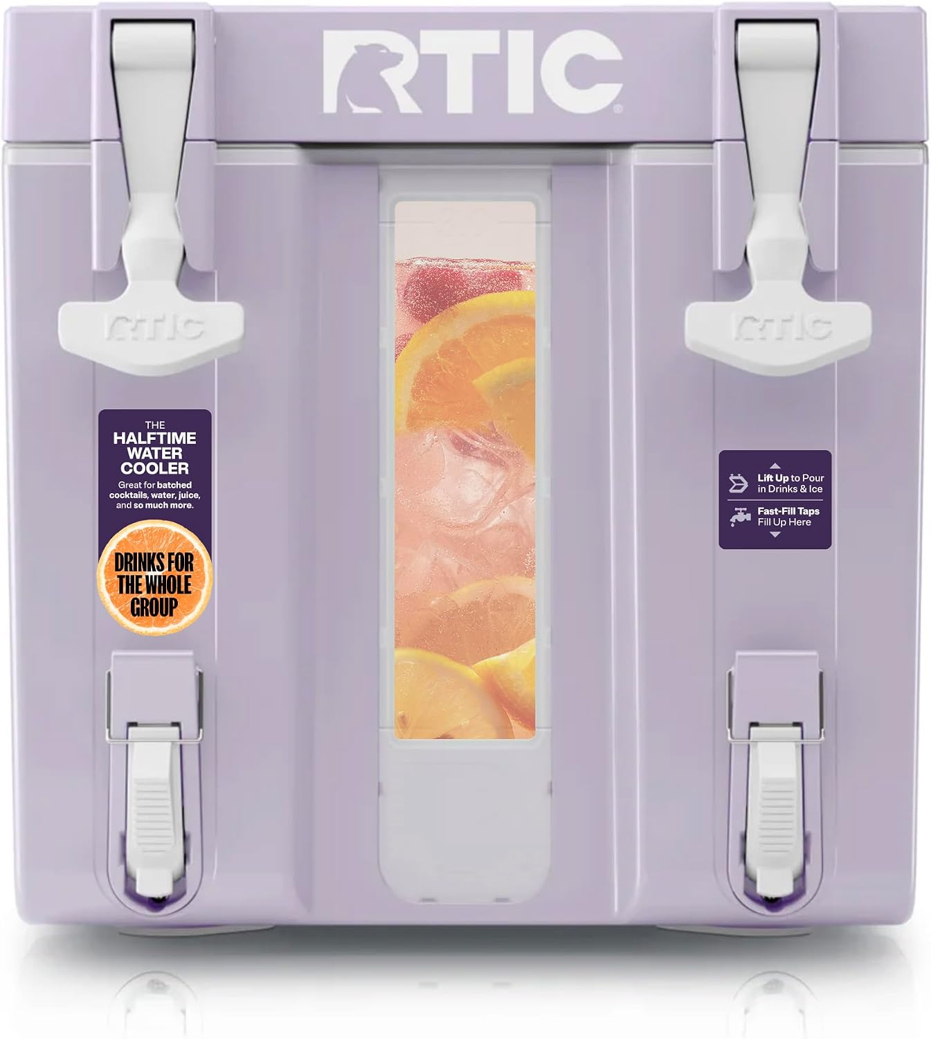 RTIC Halftime Water Cooler Portable Carrier Container, Drink Beverage Dispenser, Stackable with 2 Taps, Bottleless, BPA-Free, for Sports, Camping, BBQ, Parties, Picnic, & More, Dusty Lilac