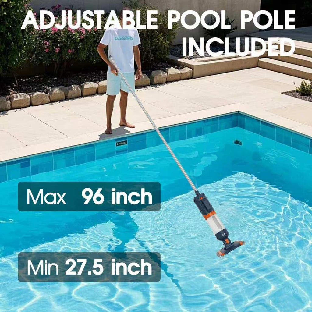 Cordless Pool Vacuum-25 Micron Fluff Ultra Fine Filter, True Powerful Suction 18.9GPM,1H Runtime, Handheld Rechargeable Hot Tub Cleaner with Poles for Above Ground&Inground Pool