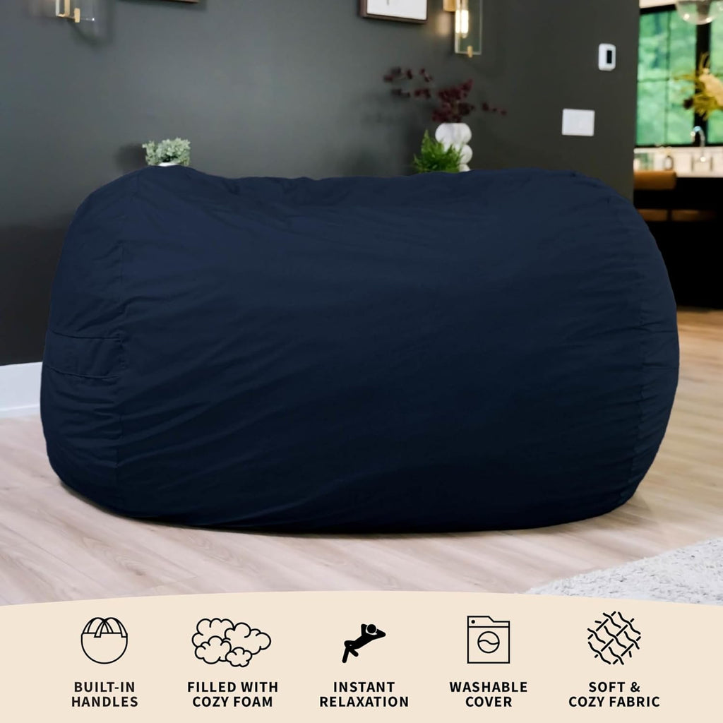 Big Joe Fuf 8Ft Giant Foam Bean Bag Chair, Oversized Couch with Removable Cover for Kids, Teens, Adults, Cobalt Lenox, Durable Woven Polyester, 8 foot
